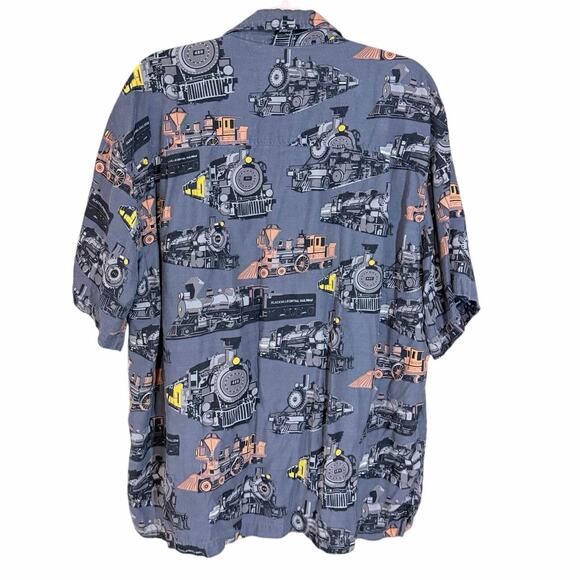 Men’s David Carey Train Print Button Down Shirt XL Steam Engine Locomotive Retro - Picture 2 of 7